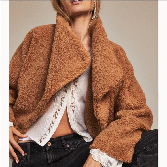 Free People Jackets & Blazers - Free People Izzy wrap teddy jacket sand